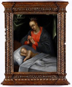 Scuola del XVII secolo Madonna col Bambino  - Asta Dipinti Antichi  - Associazione Nazionale - Case d'Asta italiane