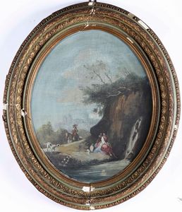 Scuola del XVIII-XIX secolo Paesaggi con contadini  - Asta Dipinti Antichi  - Associazione Nazionale - Case d'Asta italiane