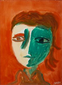 GUIDI VIRGILIO (1891 - 1984) - Testa fondo rosso.