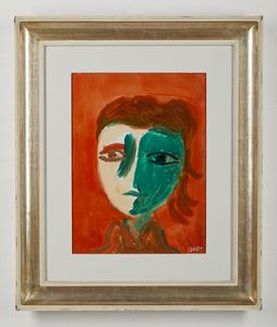 GUIDI VIRGILIO (1891 - 1984) : Testa fondo rosso.  - Asta Asta 384 | ARTE MODERNA E CONTEMPORANEA Online - Associazione Nazionale - Case d'Asta italiane