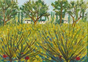 CASCELLA MICHELE (1892 - 1989) - Paesaggio con ginestre.
