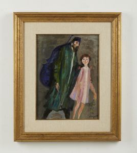 LONGARETTI TRENTO (n. 1916) : Musicante in verde e bambina rosa.  - Asta Asta 384 | ARTE MODERNA E CONTEMPORANEA Online - Associazione Nazionale - Case d'Asta italiane