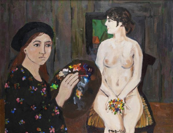 FRANCESCO TABUSSO Sesto San Giovanni (MI) 1930 - 2012 Torino : La pittrice  - Asta Asta 212 Dipinti - Associazione Nazionale - Case d'Asta italiane