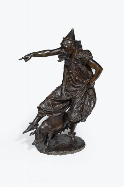 FRANCESCO DE MATTEIS Lecce 1852 - 1917 Napoli : Pagliaccio e scrofa  - Asta Asta 212 Dipinti - Associazione Nazionale - Case d'Asta italiane