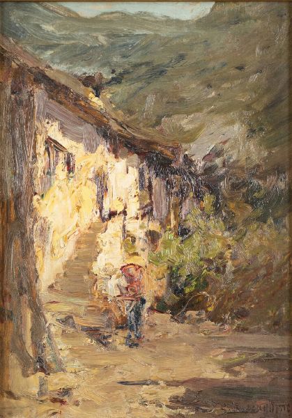 GIUSEPPE BUSCAGLIONE Ariano Irpino (AV) 1868 - 1928 Rivoli (Torino) : Quiete alpina  - Asta Asta 212 Dipinti - Associazione Nazionale - Case d'Asta italiane