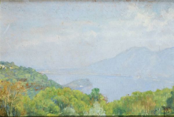 GIOVANNI GIANI Torino 1866 - 1937 : Lago di Como - Bellagio  - Asta Asta 212 Dipinti - Associazione Nazionale - Case d'Asta italiane