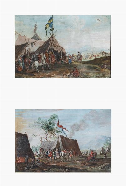PITTORE NORDEUROPEO XVIII SECOLO : Accampamenti militari  - Asta Asta 212 Dipinti - Associazione Nazionale - Case d'Asta italiane