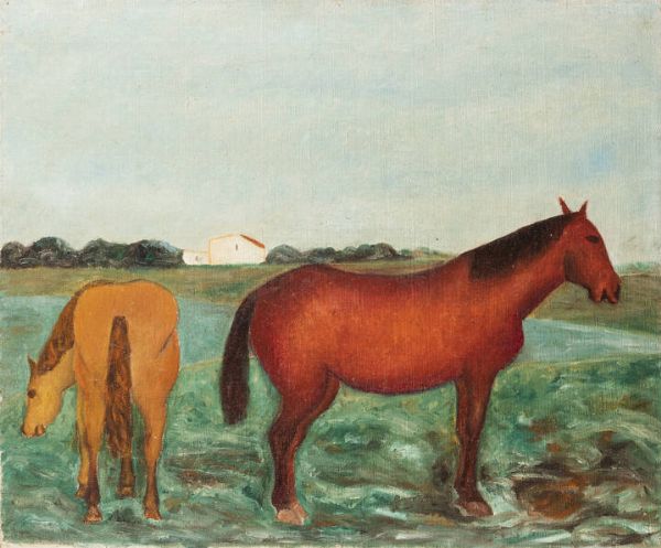 GIUSEPPE CESETTI Tuscania (VT) 1902 - 1990 : Cavalli al sole 1940 ca  - Asta Asta 212 Dipinti - Associazione Nazionale - Case d'Asta italiane