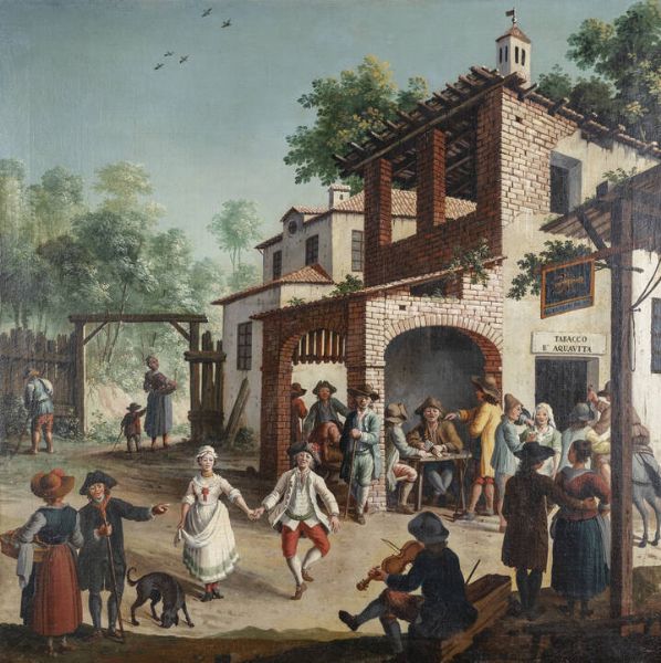 GIOVANNI MARIA GENTA Attivo a Torino tra il 1774-1775 : Al Gambero Bon Vin - Scena di vita davanti all'osteria 1782  - Asta Asta 212 Dipinti - Associazione Nazionale - Case d'Asta italiane