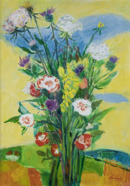 ENRICO PAULUCCI Genova 1901 - 1999 Torino : Fiori su paeaggio e nuvole  - Asta Asta 212 Dipinti - Associazione Nazionale - Case d'Asta italiane