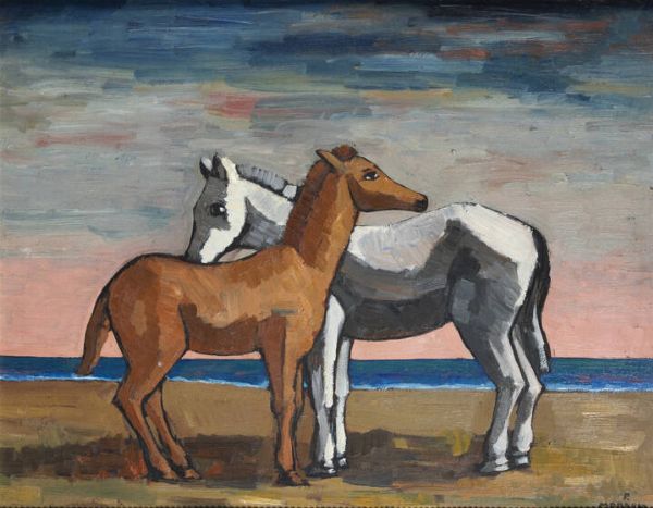 PIETRO MORANDO Alessandria 1892 - 1980 : Cavalli in riva al mare fine anni '930/primi anni '940  - Asta Asta 212 Dipinti - Associazione Nazionale - Case d'Asta italiane