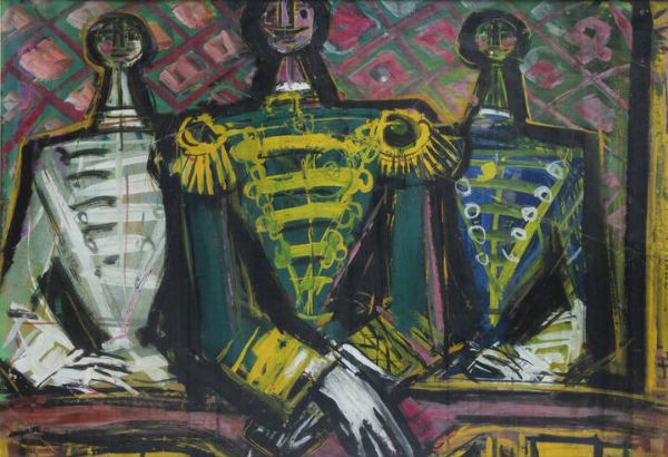 LUIGI SPAZZAPAN Gradisca d'Isonzo (GO) 1889 - 1958 Torino : Palco a teatro con ufficiali 1950  - Asta Asta 212 Dipinti - Associazione Nazionale - Case d'Asta italiane