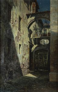 FRANCESCO BOSSO Vercelli 1864 - 1933 Torino - Notturno-Vicoletto di Vercelli 1920