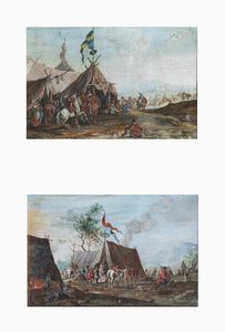 PITTORE NORDEUROPEO XVIII SECOLO - Accampamenti militari