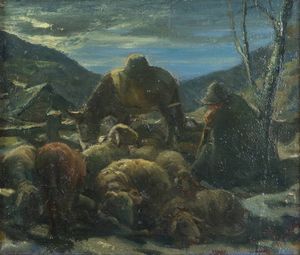 ITALO MUS Chatillon (AO) 1892 - 1967 St.Vincent (AO) - La sosta del pastore  fine anni '30-inizio anni '40