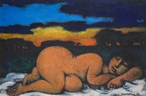 DOMENICO CANTATORE Ruvo di Puglia (BA) 1906 - 1998 Parigi (Francia) - Nudo nel paesaggio 1971