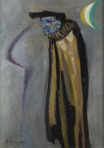 TRENTO LONGARETTI Treviglio (BG) 1916 - 2017 Bergamo - Personaggio con mantello nero-ocra 1972