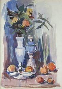 ENRICO PAULUCCI Genova 1901 - 1999 Torino - Natura morta con fiori e frutta 1936