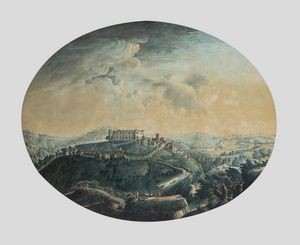 PITTORE NON IDENTIFICATO - Paesaggio collinare con castello 1793
