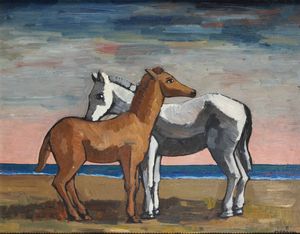 PIETRO MORANDO Alessandria 1892 - 1980 - Cavalli in riva al mare fine anni '930/primi anni '940