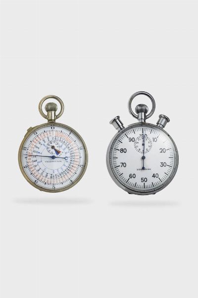 LOTTO DI DUE OROLOGI : LEONIDAS e EXCELSIOR PARK Cronometri da gara anni '50-'60  decimo di secondo. Casse metalliche con meccanismi a carica manuale. Diam. 57 mm  - Asta Asta 213 Orologi - Associazione Nazionale - Case d'Asta italiane
