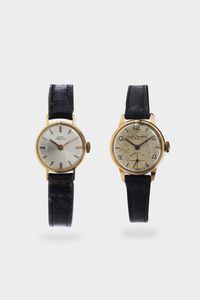 GIRARD PERREGAUX - Lotto di due orologi: Lady Dress Watch  anni '50 Diam.22 e 19 mm Casse in oro giallo; quadranti argento con indici  [..]