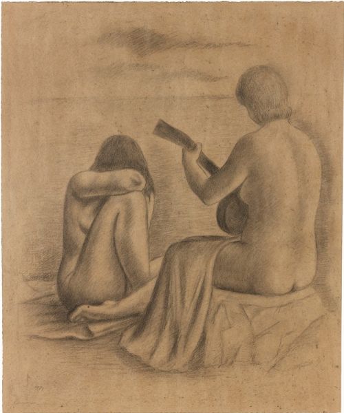 Donne al mare (una con chitarra l'altra accovacciata)  - Asta Arte Moderna e Contemporanea - Associazione Nazionale - Case d'Asta italiane