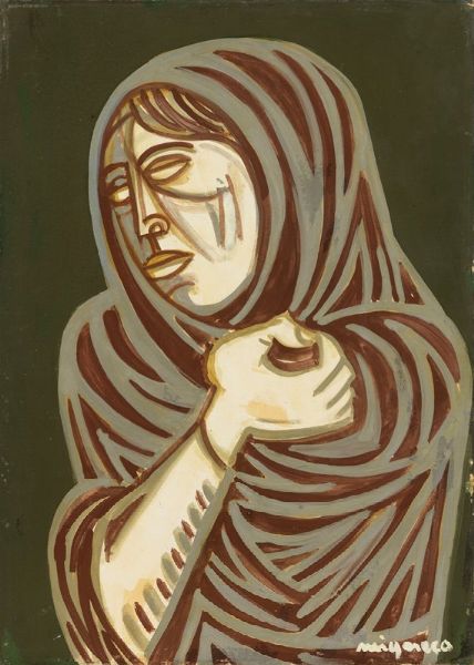 Donna con scialle  - Asta Arte Moderna e Contemporanea - Associazione Nazionale - Case d'Asta italiane