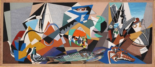 Natura morta con piccione, pesci, aragosta, sullo sfondo la chiesa di Cortina d'Ampezzo  - Asta Arte moderna - Associazione Nazionale - Case d'Asta italiane