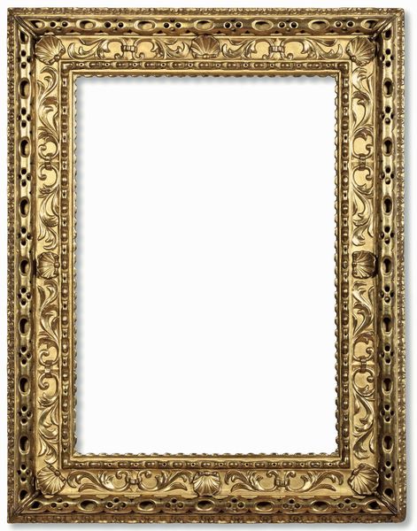 Cornice a cassetta dorata a fascia riccamente intagliata a motivi floreali. Toscana XVIII secolo  - Asta Cornici antiche - Associazione Nazionale - Case d'Asta italiane