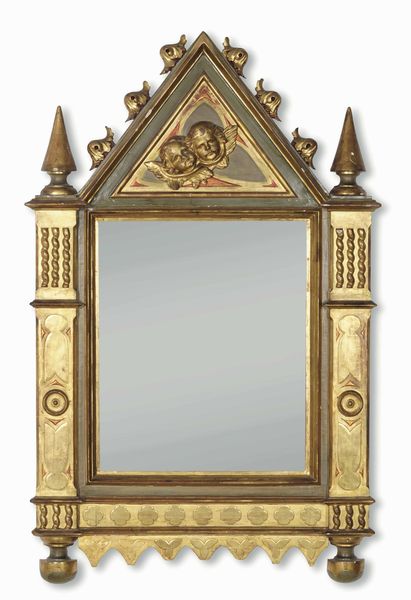 Cornice a tabernacolo in legno intagliato, laccato e dorato. XIX secolo  - Asta Cornici antiche - Associazione Nazionale - Case d'Asta italiane