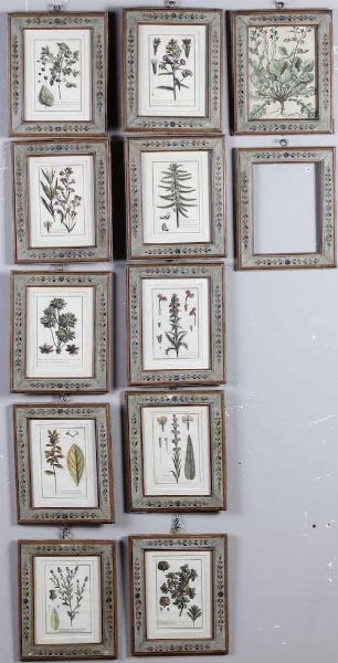 Dodici cornici in legno laccato e decorato a motivi floreali  - Asta Cornici antiche - Associazione Nazionale - Case d'Asta italiane