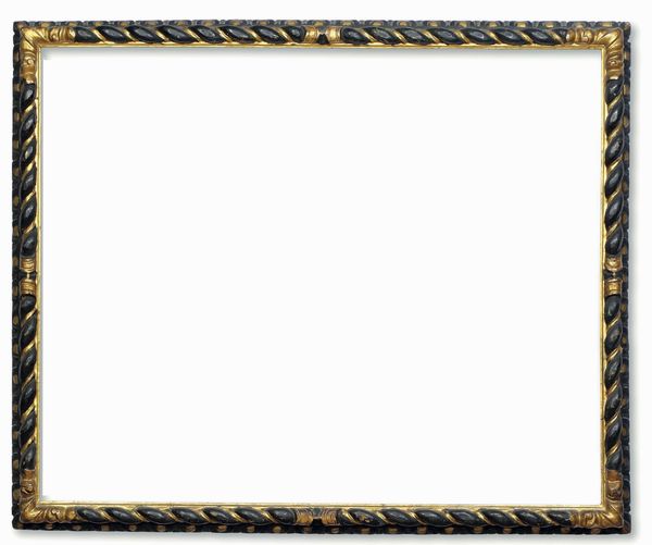 Cornice in legno intagliato, laccato e dorato. Lombardia XVII secolo  - Asta Cornici antiche - Associazione Nazionale - Case d'Asta italiane