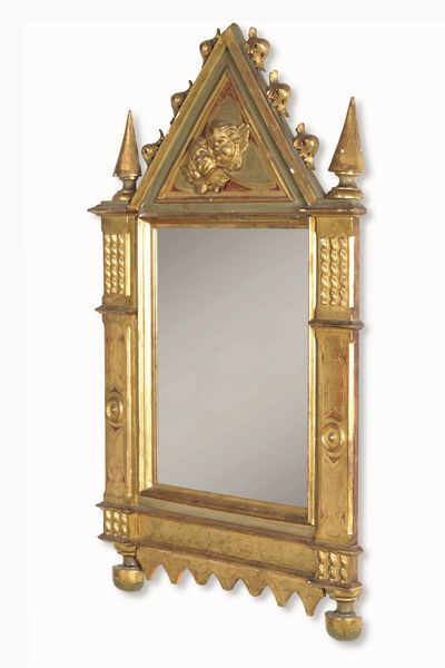 Cornice a tabernacolo in legno intagliato, laccato e dorato. XIX secolo  - Asta Cornici antiche - Associazione Nazionale - Case d'Asta italiane