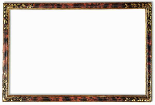 Cornice in legno laccato a finta tartaruga con dorature agli angoli. Italia XVIII secolo  - Asta Cornici antiche - Associazione Nazionale - Case d'Asta italiane
