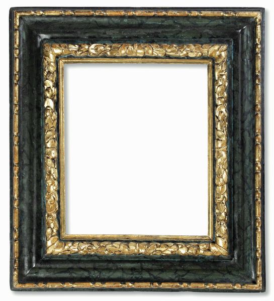 Cornice in legno intagliato, laccato a finto marmo con profili dorati. Piemonte XVII secolo  - Asta Cornici antiche - Associazione Nazionale - Case d'Asta italiane