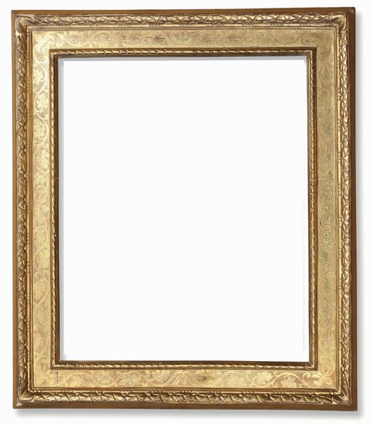 Cornice a cassetta in legno dorato e bulinato. Emilia XVI secolo  - Asta Cornici antiche - Associazione Nazionale - Case d'Asta italiane