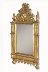 Cornice a tabernacolo in legno intagliato, laccato e dorato. XIX secolo  - Asta Cornici antiche - Associazione Nazionale - Case d'Asta italiane