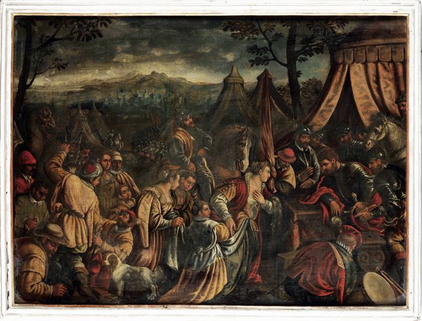 Jacopo Da Ponte detto Jacopo Bassano, Scuola di : Incontro tra condottiero e gentildonna nell�accampamento  - Asta Dipinti antichi - Associazione Nazionale - Case d'Asta italiane