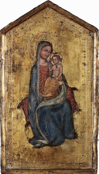Nei modi della pittura senese del XV secolo Madonna in trono con Bambino  - Asta Dipinti antichi - Associazione Nazionale - Case d'Asta italiane