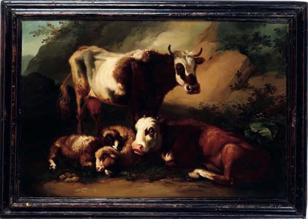 Francesco Londonio : Paesaggio con mucche e pecore  - Asta Dipinti antichi - Associazione Nazionale - Case d'Asta italiane