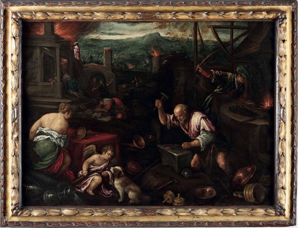 Gerolamo Bassano, Attribuito a : La fucina di Vulcano  - Asta Dipinti antichi - Associazione Nazionale - Case d'Asta italiane
