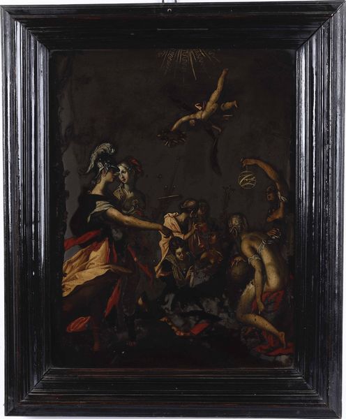 Scuola del XVII secolo Minerva presenta la Pittura alle Arti Liberali  - Asta Dipinti antichi - Associazione Nazionale - Case d'Asta italiane