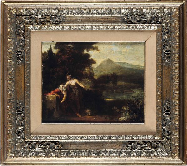 Scuola del XVIII secolo Scena mitologica con due figure e cane  - Asta Dipinti antichi - Associazione Nazionale - Case d'Asta italiane