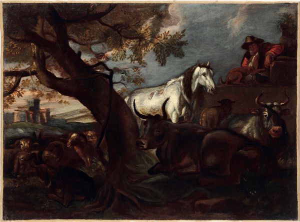 Scuola del XVIII secolo Paesaggio con animali  - Asta Dipinti antichi - Associazione Nazionale - Case d'Asta italiane