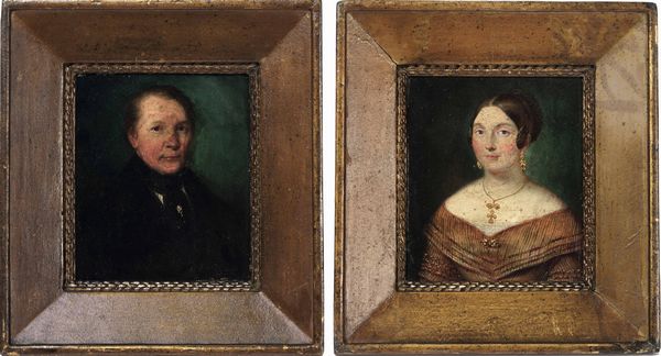 Scuola del XIX secolo Ritratti di coniugi  - Asta Dipinti antichi - Associazione Nazionale - Case d'Asta italiane