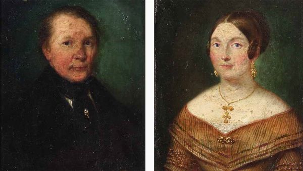 Scuola del XIX secolo Ritratti di coniugi  - Asta Dipinti antichi - Associazione Nazionale - Case d'Asta italiane