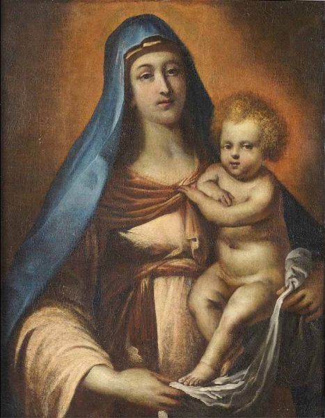 Scuola veneta del XVII secolo Madonna con Bambino  - Asta Dipinti antichi - Associazione Nazionale - Case d'Asta italiane