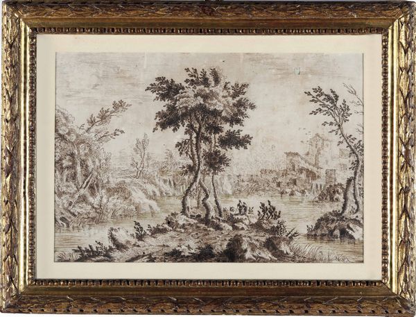 Scuola del XVIII secolo Paesaggio con architetture e viandanti  - Asta Dipinti antichi - Associazione Nazionale - Case d'Asta italiane