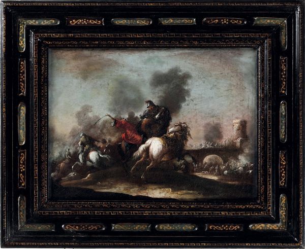 Antonio Calza, Attribuito a : Scontro di cavalleria tra cristiani e turchi  - Asta Dipinti antichi - Associazione Nazionale - Case d'Asta italiane